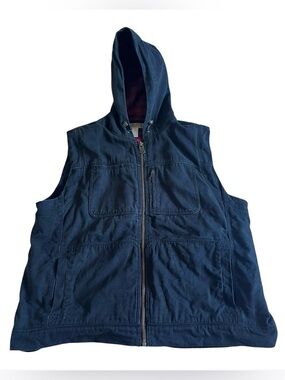 Duluth Trading Canvas Vest Men 2XL Black Hooded Zip Pockets‎ Red Flannel Lined